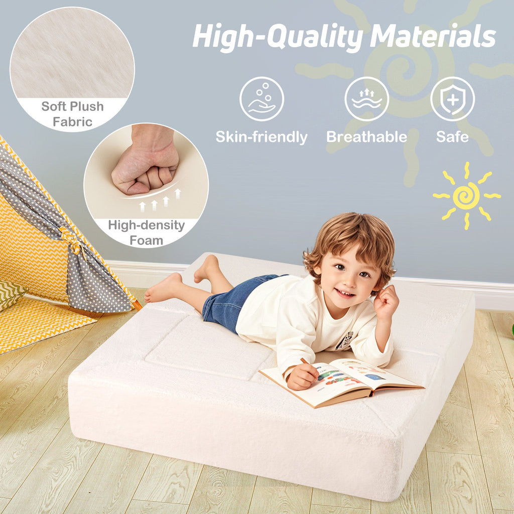 Modular Kids Sofa Couch Convertible Foam Armchair for Children-Beige