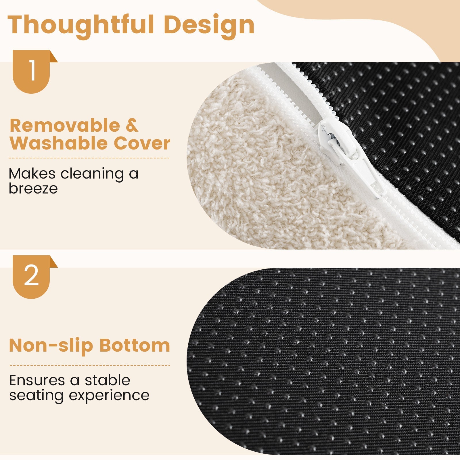Moon-Shaped Floor Single Sofa Chair with Soft Teddy Fleece-Beige