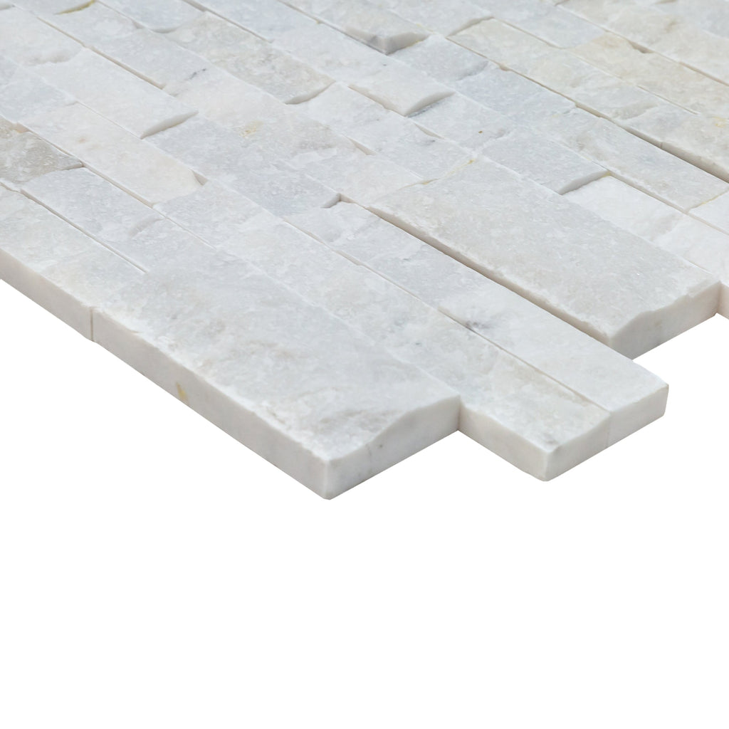 Mugla White Marble Ledger 3D Panel 6x24 - Split Face Natural