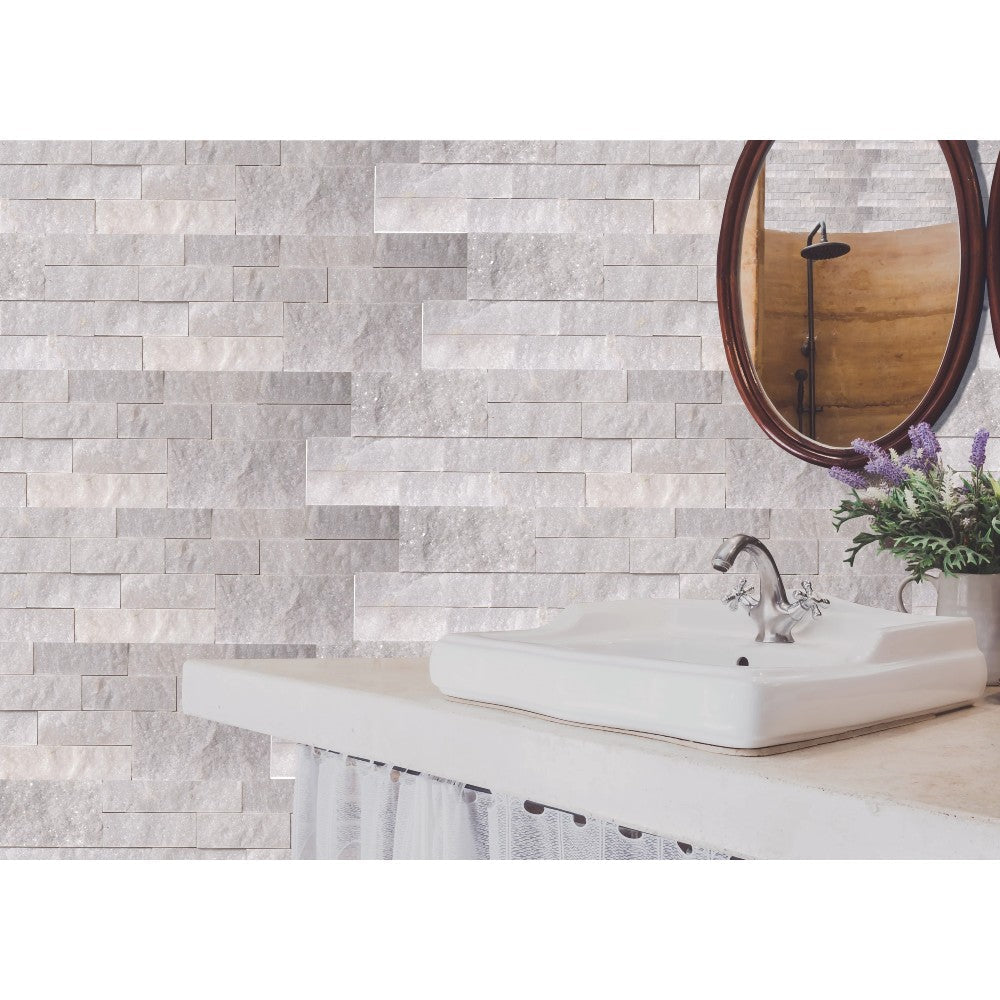 Mugla White Marble Ledger 3D Panel 6x24 - Split Face Natural