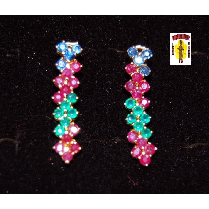 Sapphire Ruby Emerald Synthetic Gold Plated Pierced Stud Earrings