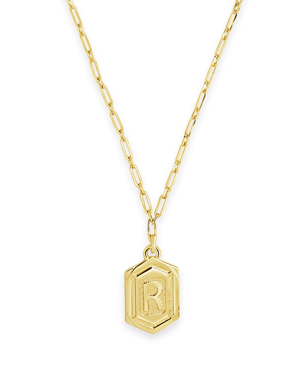 Hexagon Tag Initial Pendant Necklace