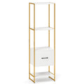 5-Tier Narrow Bookcase with 4 Open Shelves and Storage Drawer