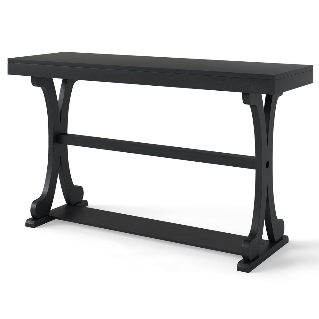 Narrow Console Table Vintage 52 Inch Long with Open Storage Shelf