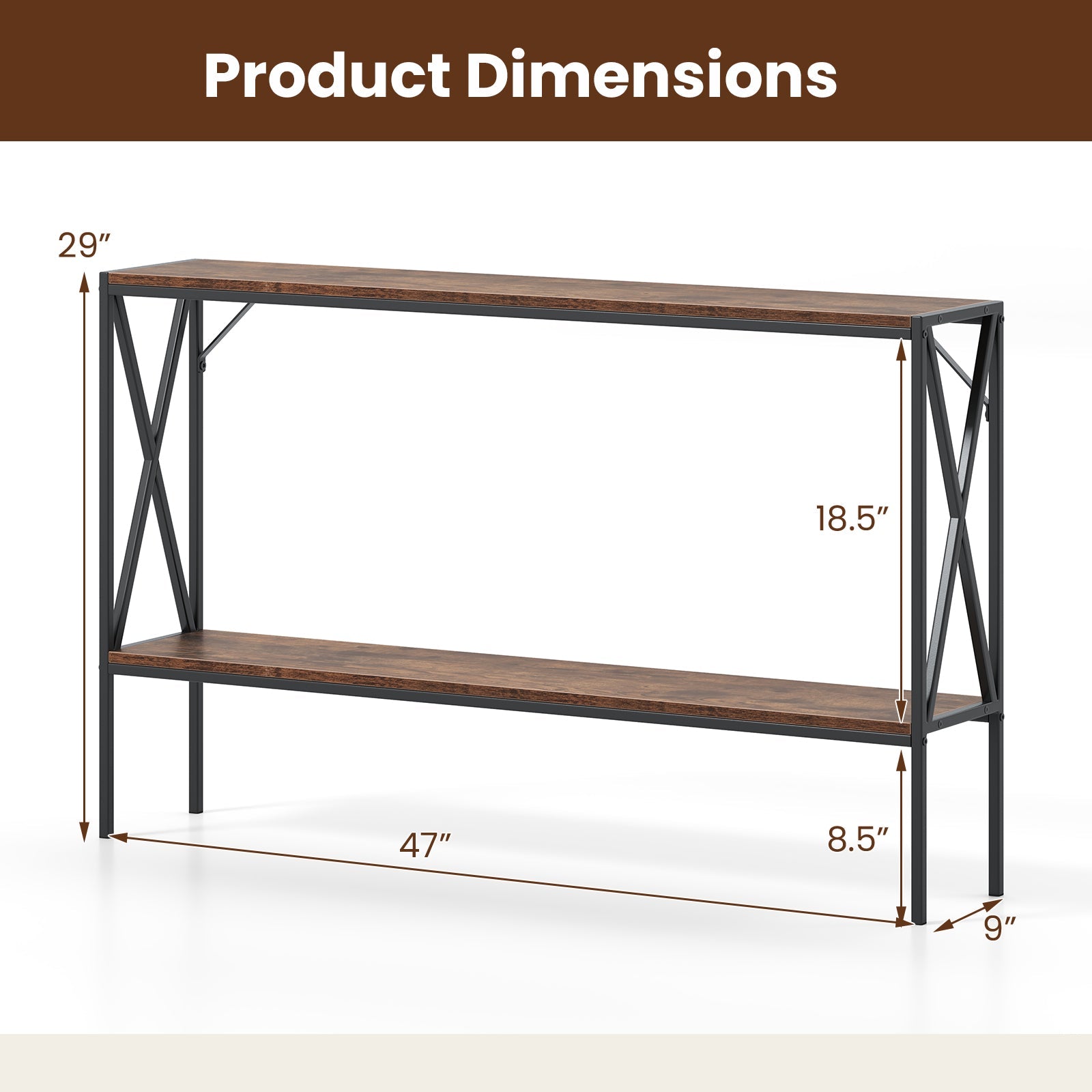 Narrow Console Table 2-Tier Entryway Table with Storage