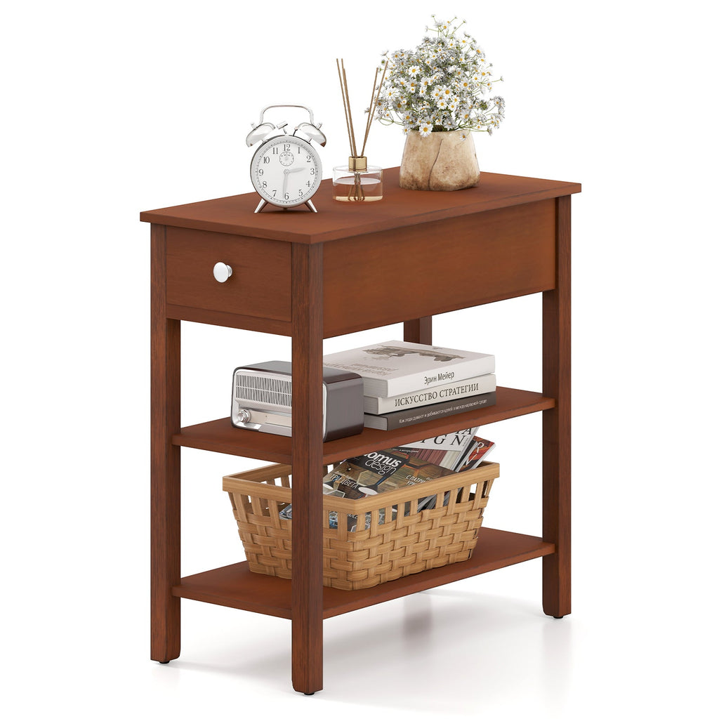 3-Tier Narrow End Table with Drawer and Storage Shelves