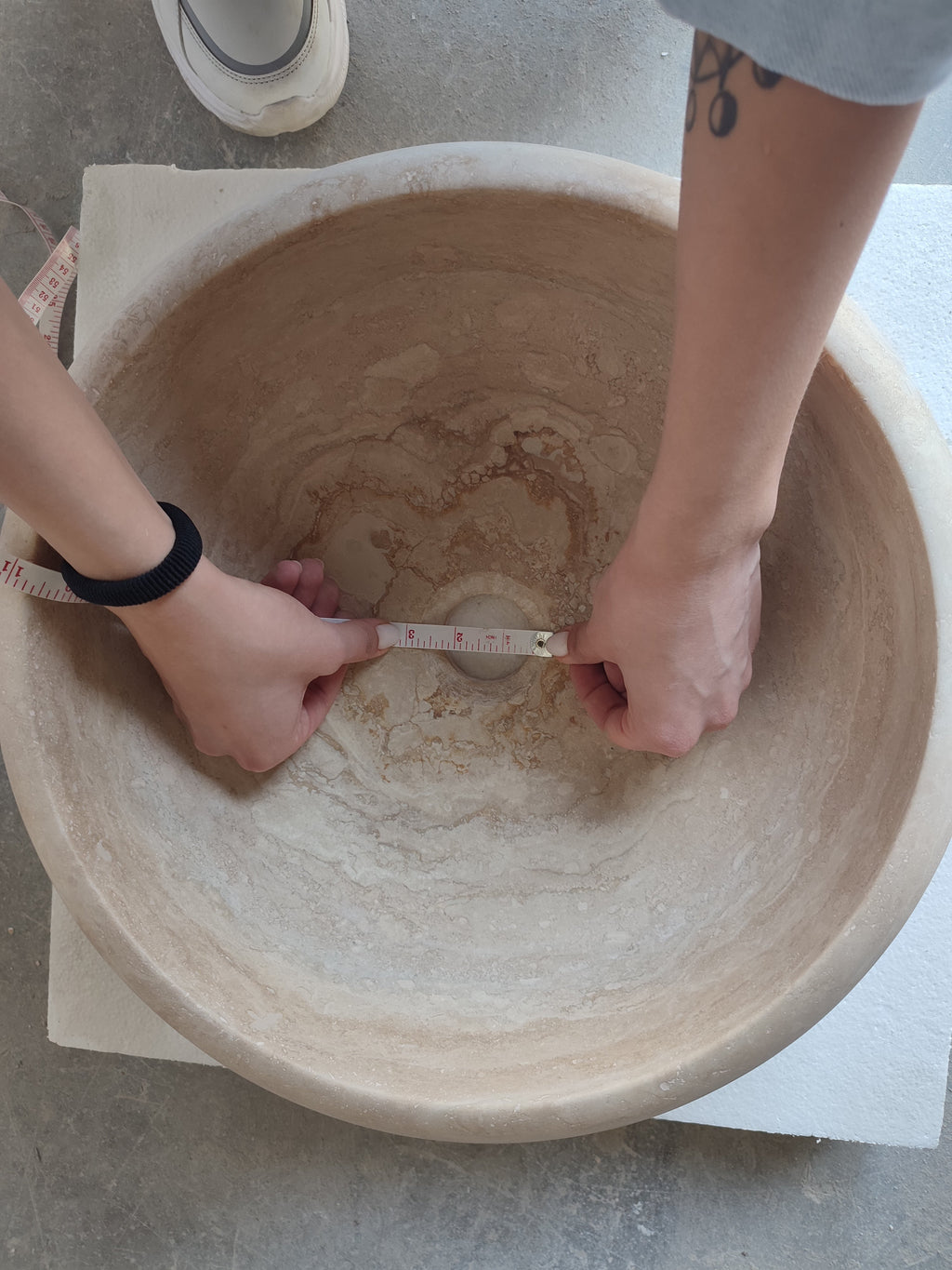 Light Travertine Round Vessel Sink 16 Inch Diameter - Honed Finish