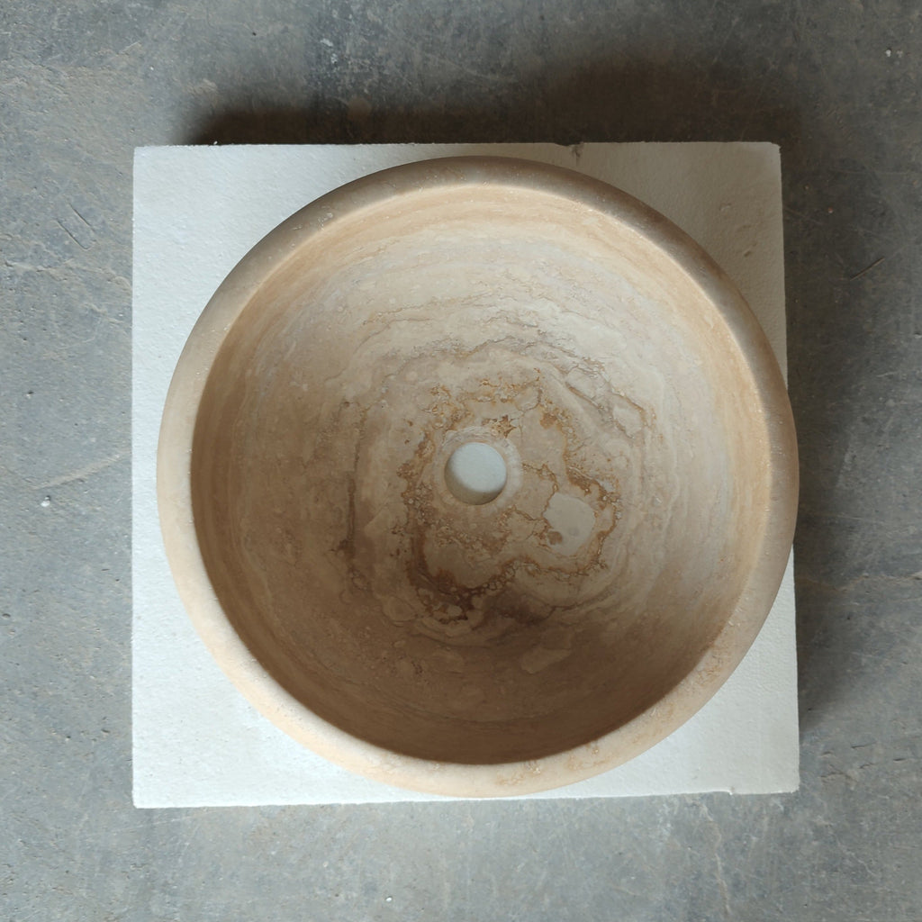 Light Travertine Round Vessel Sink 16 Inch Diameter - Honed Finish