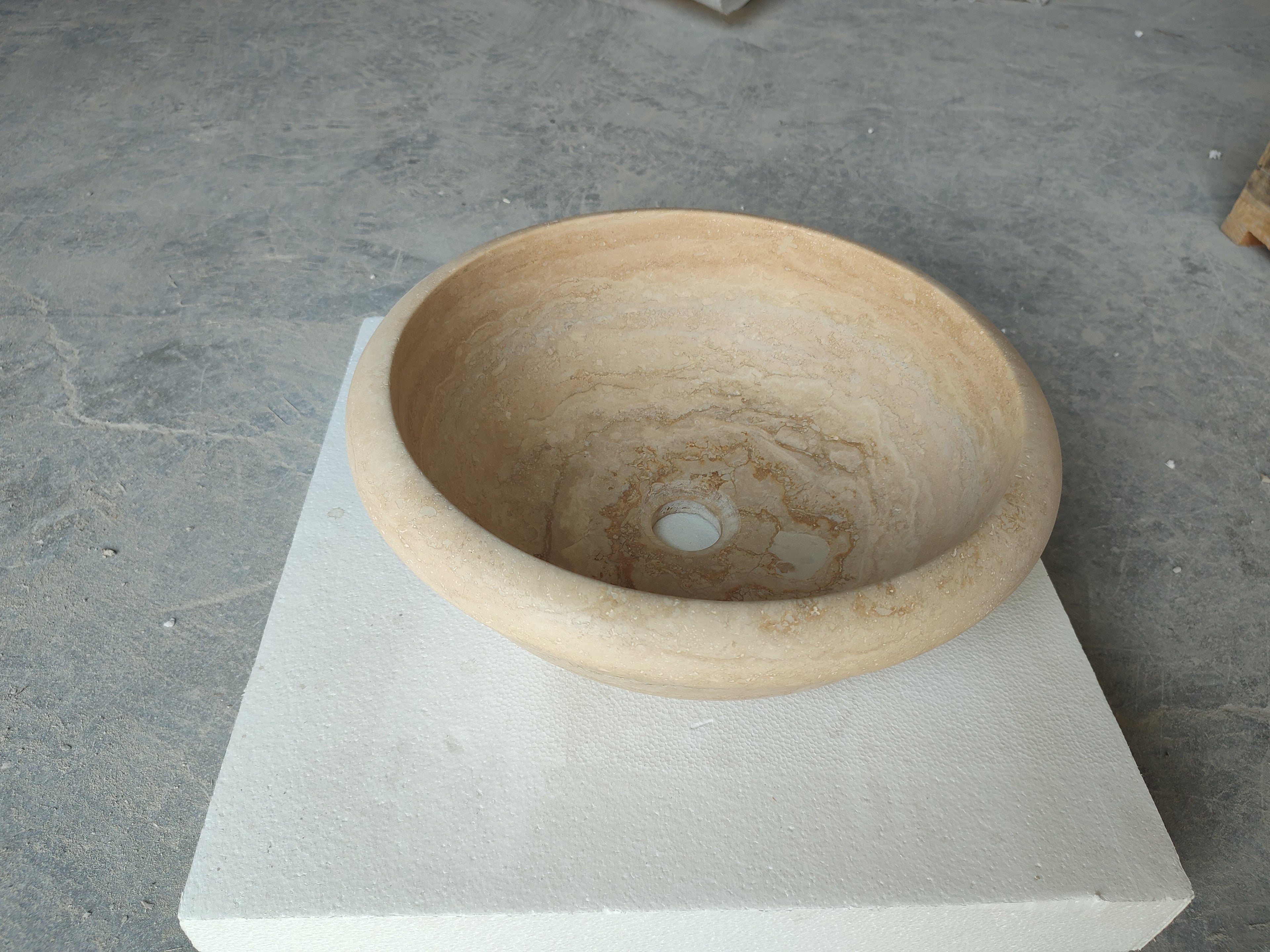 Light Travertine Round Vessel Sink 16 Inch Diameter - Honed Finish