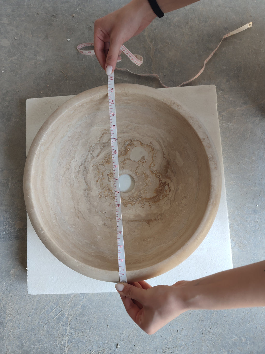 Light Travertine Round Vessel Sink 16 Inch Diameter - Honed Finish
