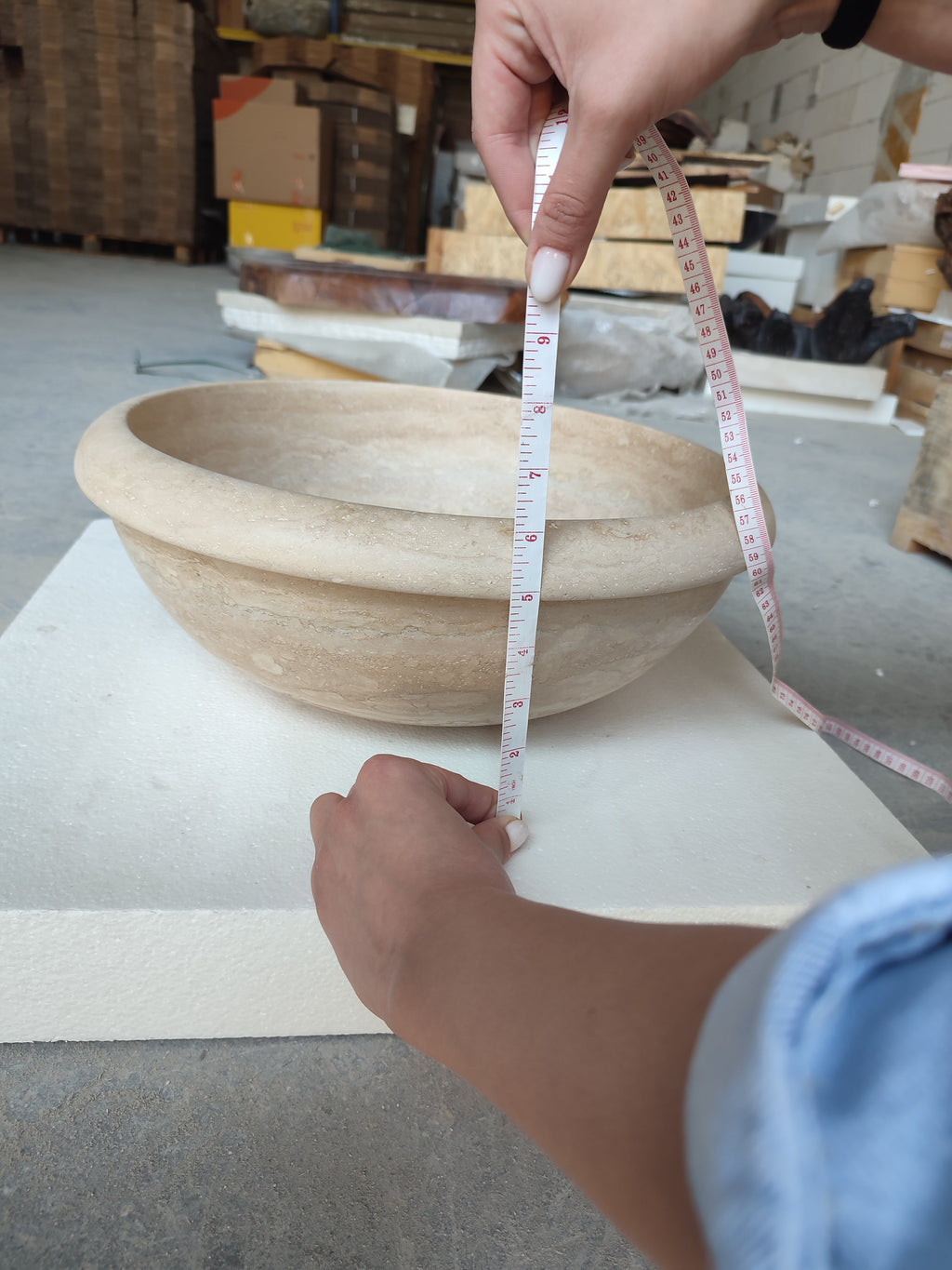Light Travertine Round Vessel Sink 16 Inch Diameter - Honed Finish