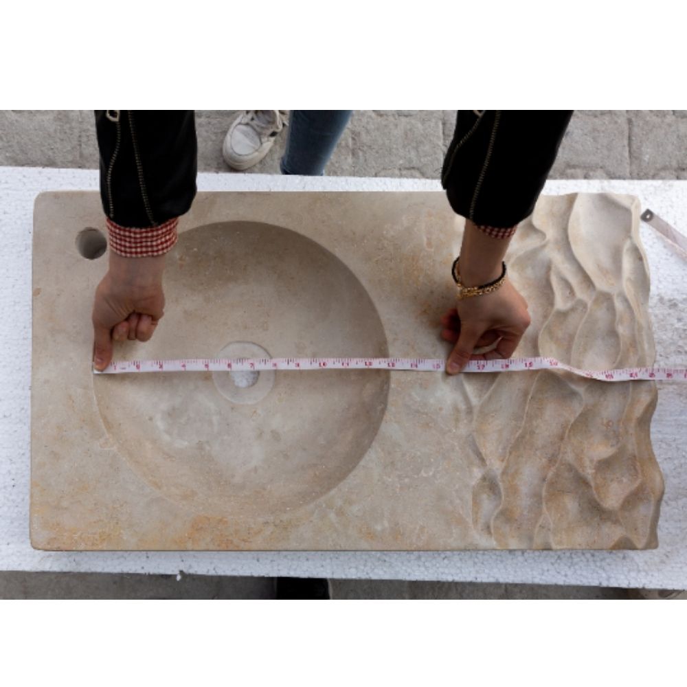 Travertine Light Beige Above Counter Wavy Vessel Sink 16x27.5