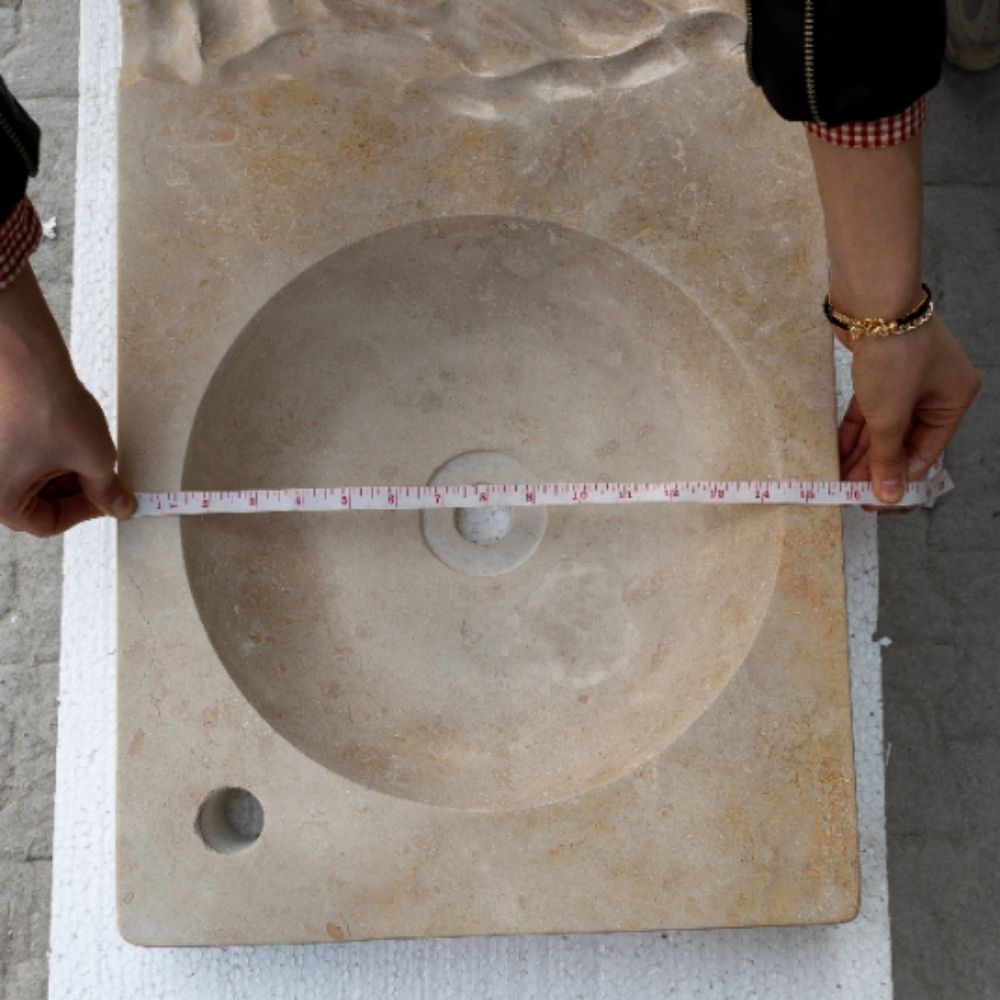 Travertine Light Beige Above Counter Wavy Vessel Sink 16x27.5