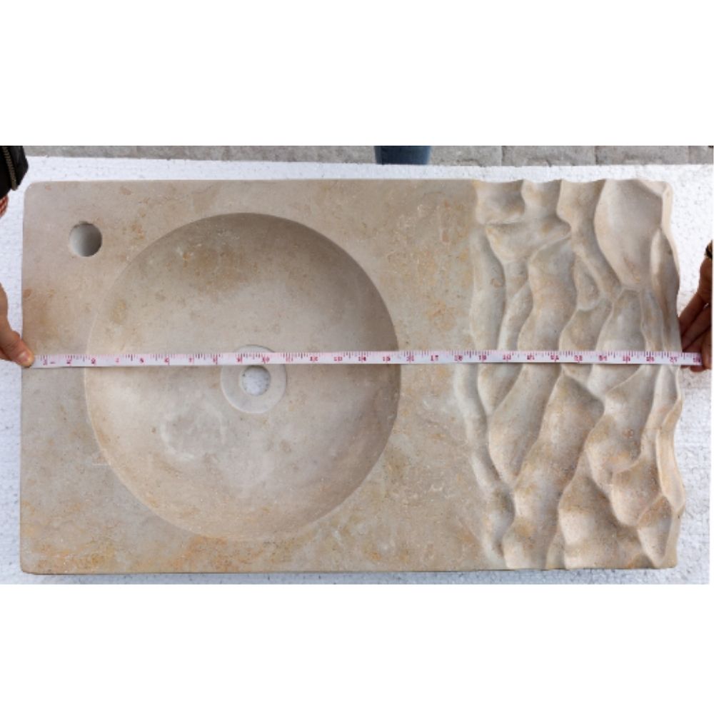 Travertine Light Beige Above Counter Wavy Vessel Sink 16x27.5