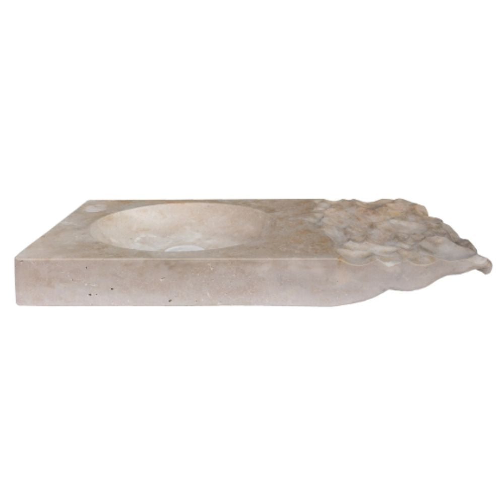 Travertine Light Beige Above Counter Wavy Vessel Sink 16x27.5