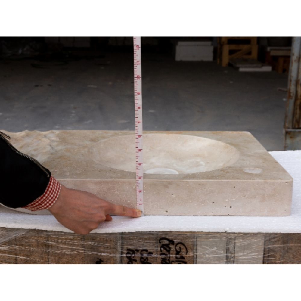 Travertine Light Beige Above Counter Wavy Vessel Sink 16x27.5