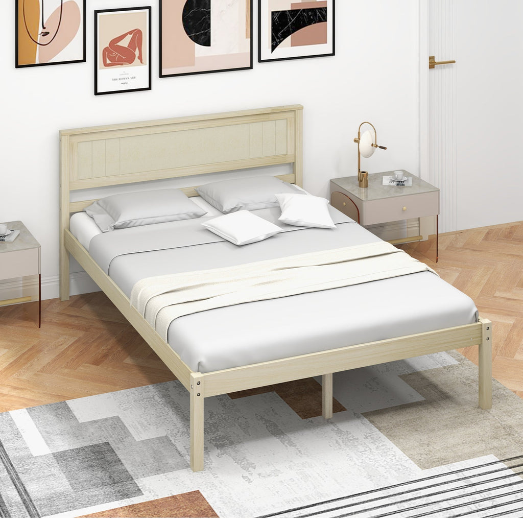 Twin/Full/Queen Size Wooden Bed Frame with Headboard and Slat Support