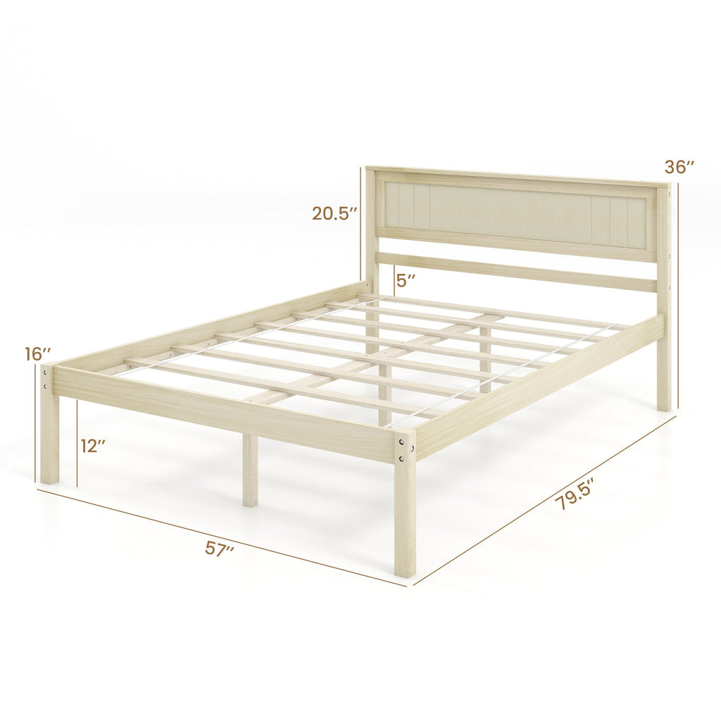 Twin/Full/Queen Size Wooden Bed Frame with Headboard and Slat Support