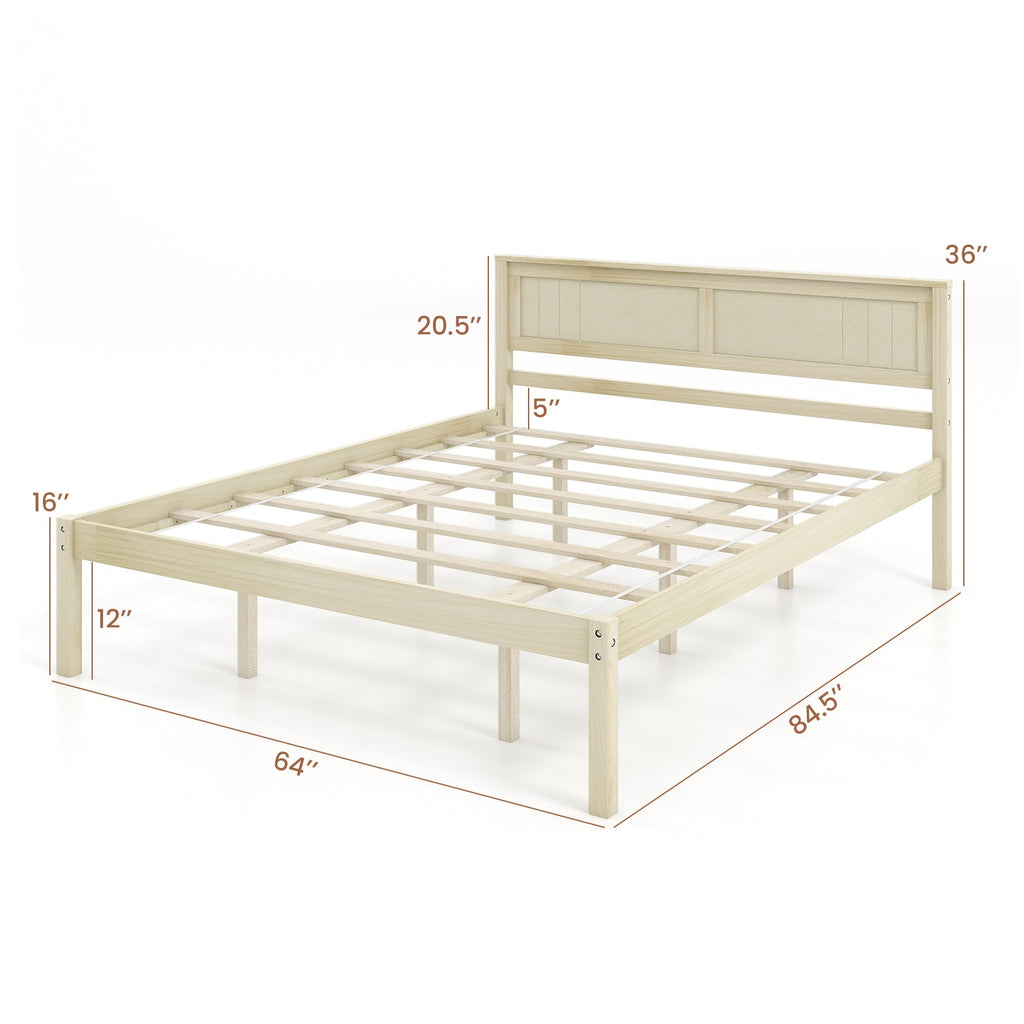 Twin/Full/Queen Size Wooden Bed Frame with Headboard and Slat Support