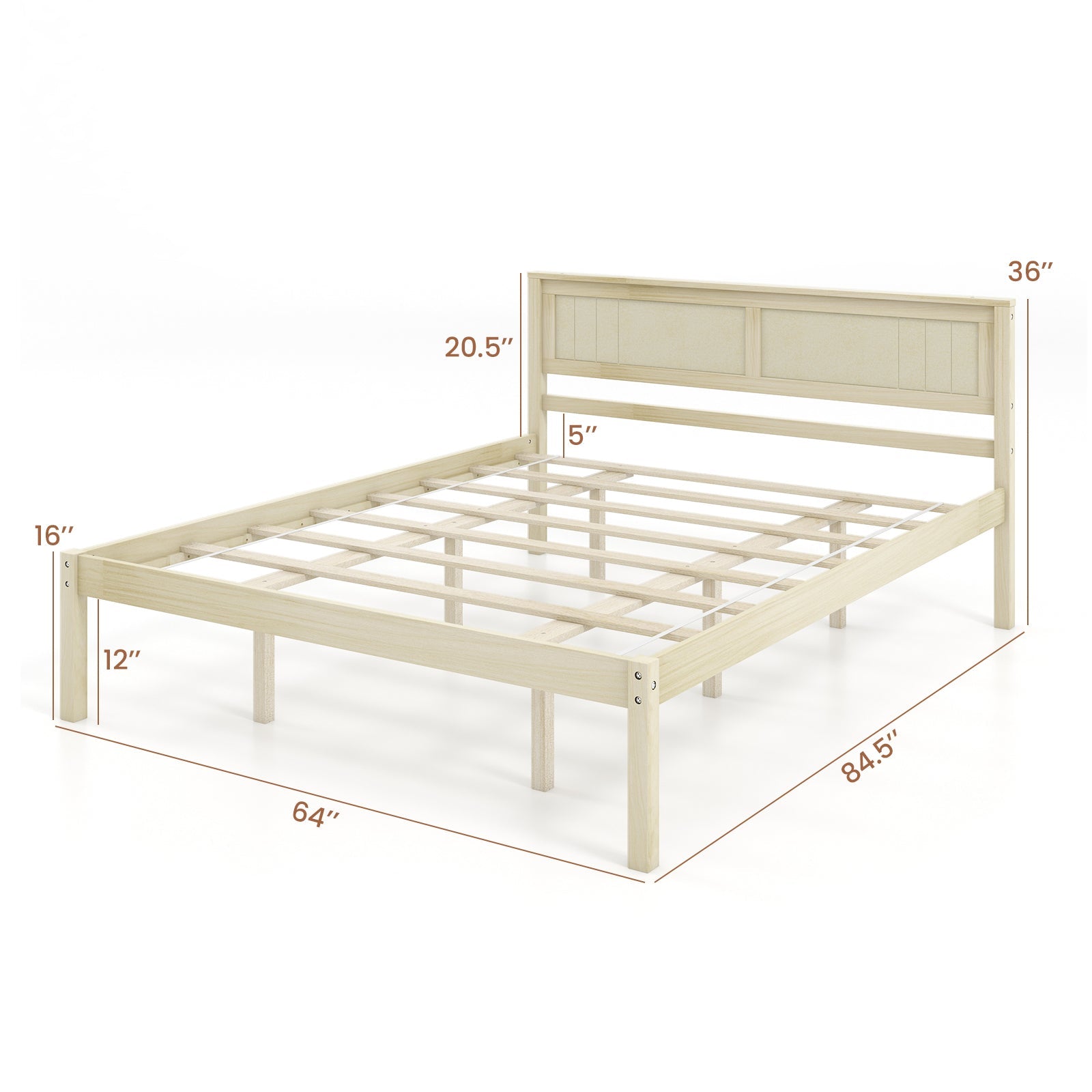 Twin/Full/Queen Size Wooden Bed Frame with Headboard and Slat Support