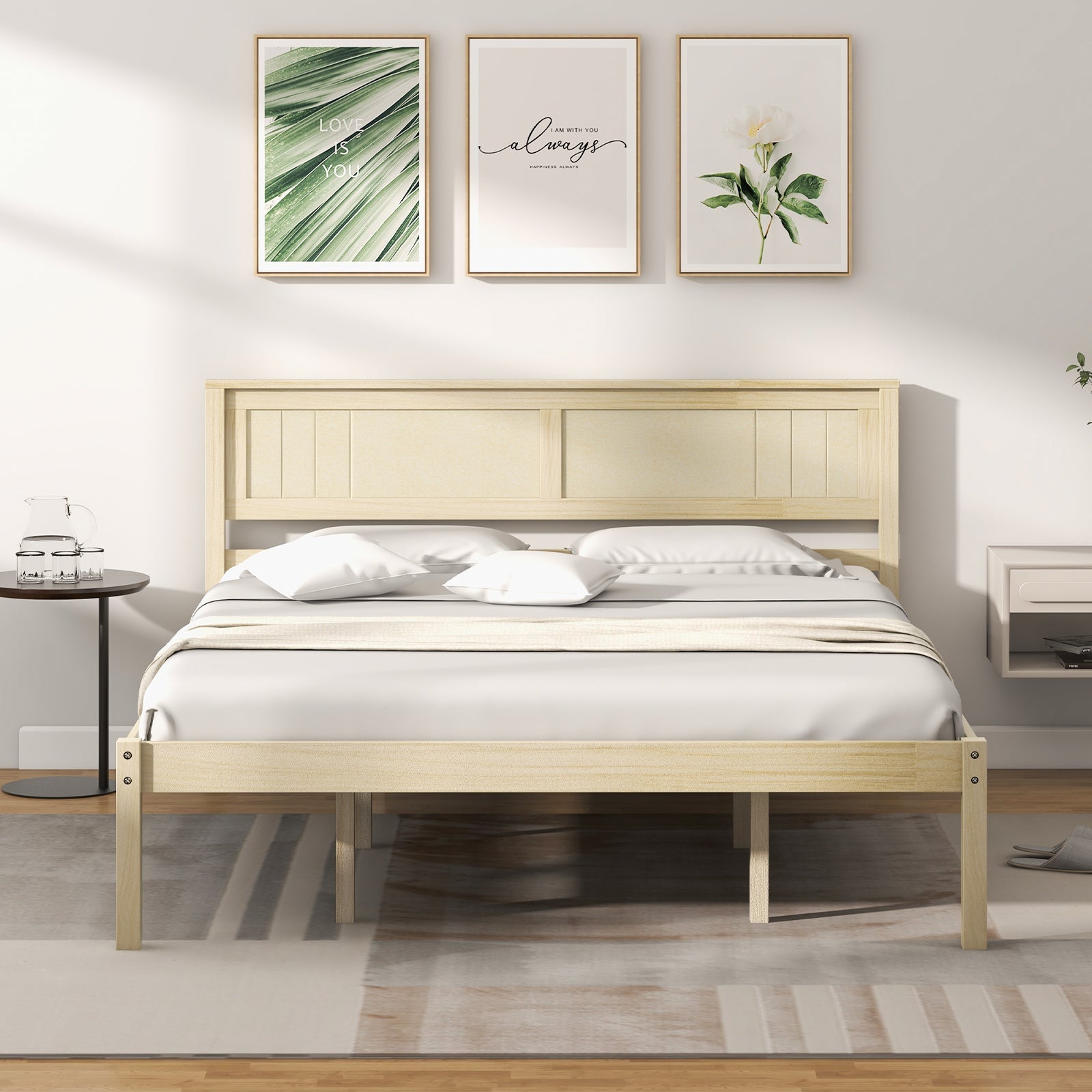Twin/Full/Queen Size Wooden Bed Frame with Headboard and Slat Support