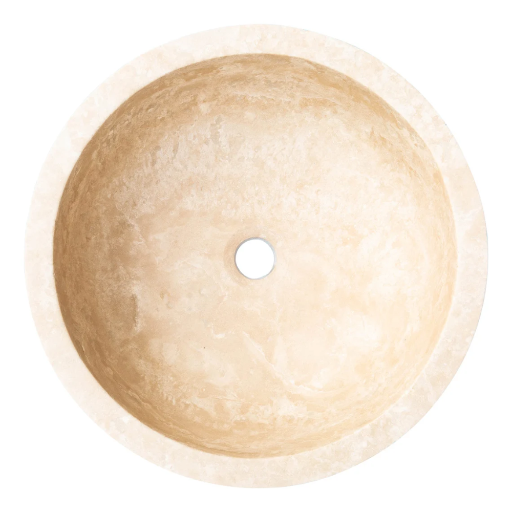Light Travertine Pumpkin Shaped Vessel Sink Honed Natural Stone 16 x 6 Inches