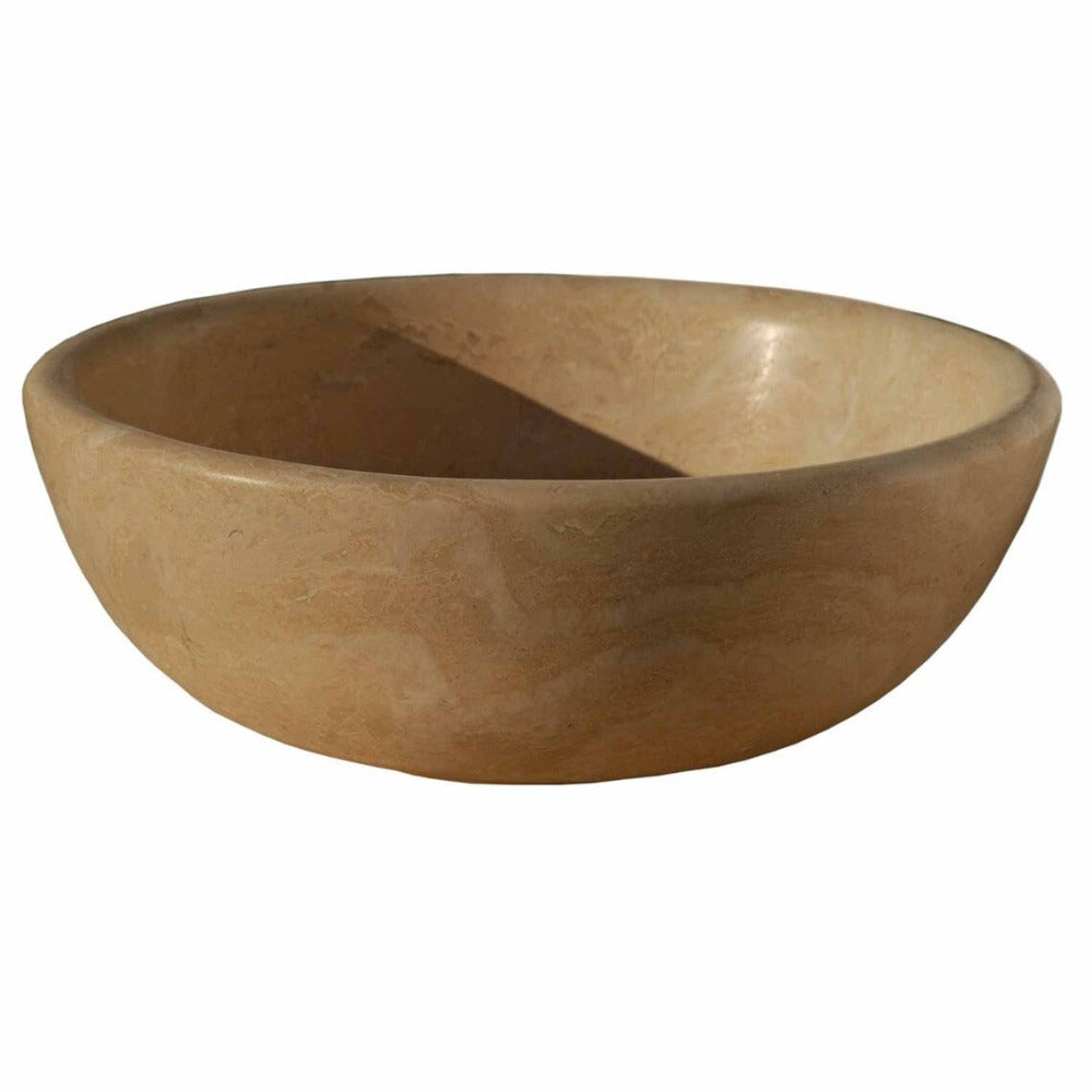 Light Travertine Hand-Carved Natural Stone Vessel Sink Round 16 Inch