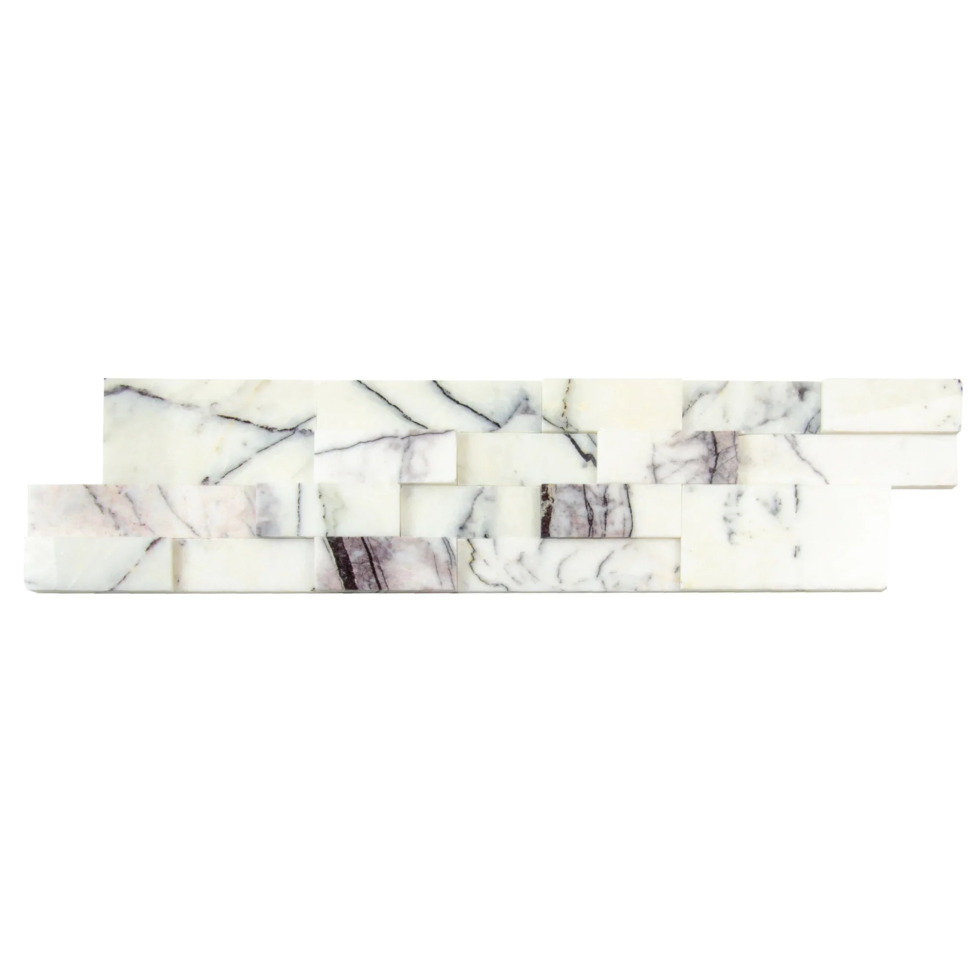 White Natural Marble Ledger 3D Panel Wall Tile 6x24 Inches with Grey Veining Turkish