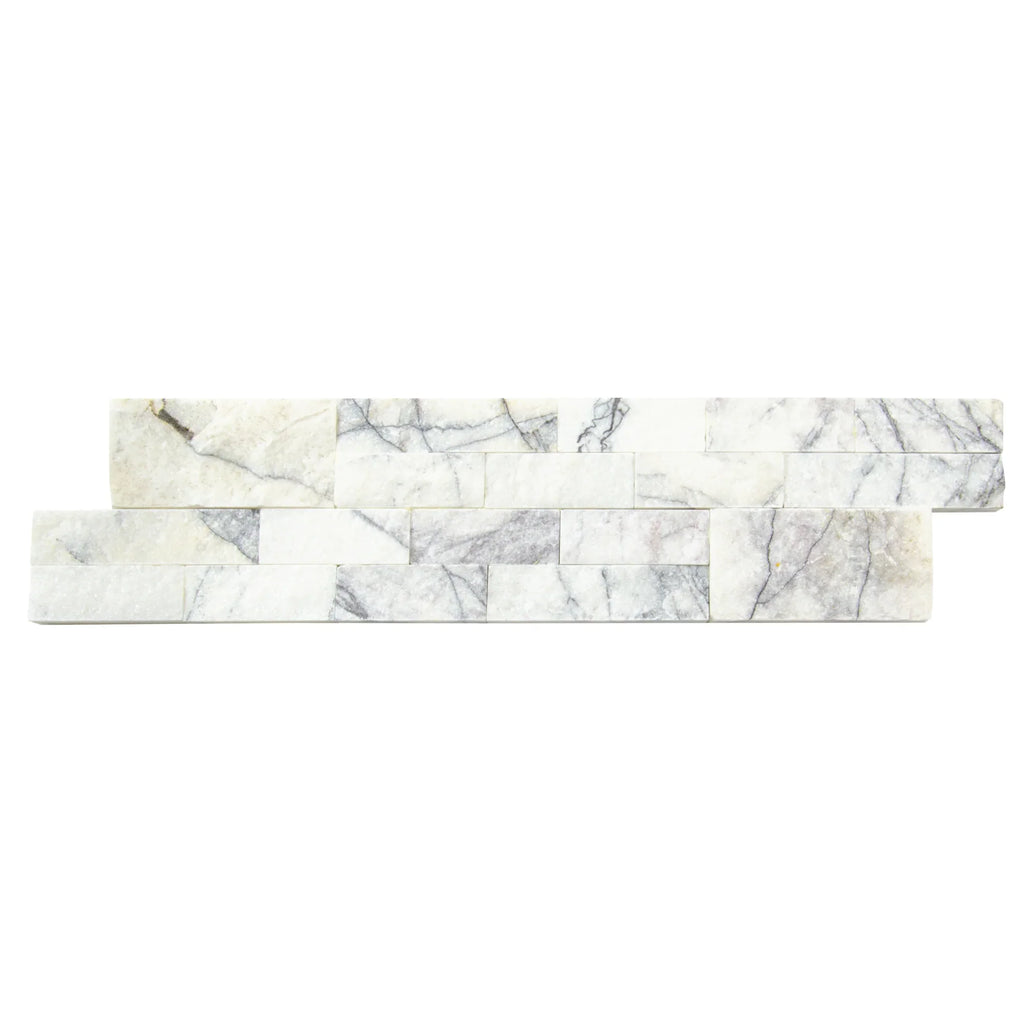 White Natural Marble Ledger 3D Panel Wall Tile 6x24 Inches with Grey Veining Turkish