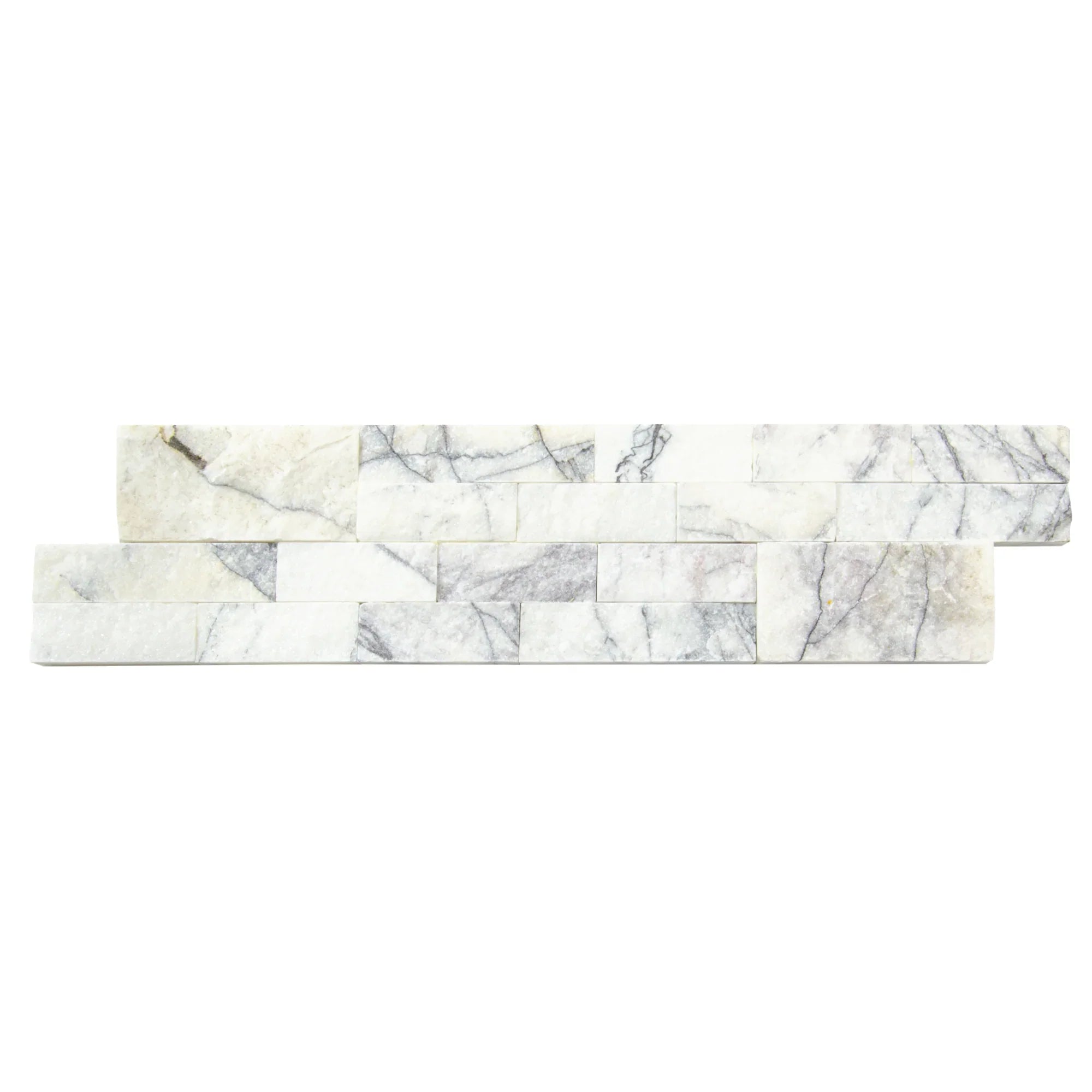 White Natural Marble Ledger 3D Panel Wall Tile 6x24 Inches with Grey Veining Turkish