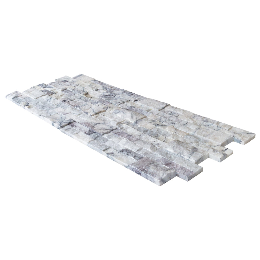 White Natural Marble Ledger 3D Panel Wall Tile 6x24 Inches with Grey Veining Turkish