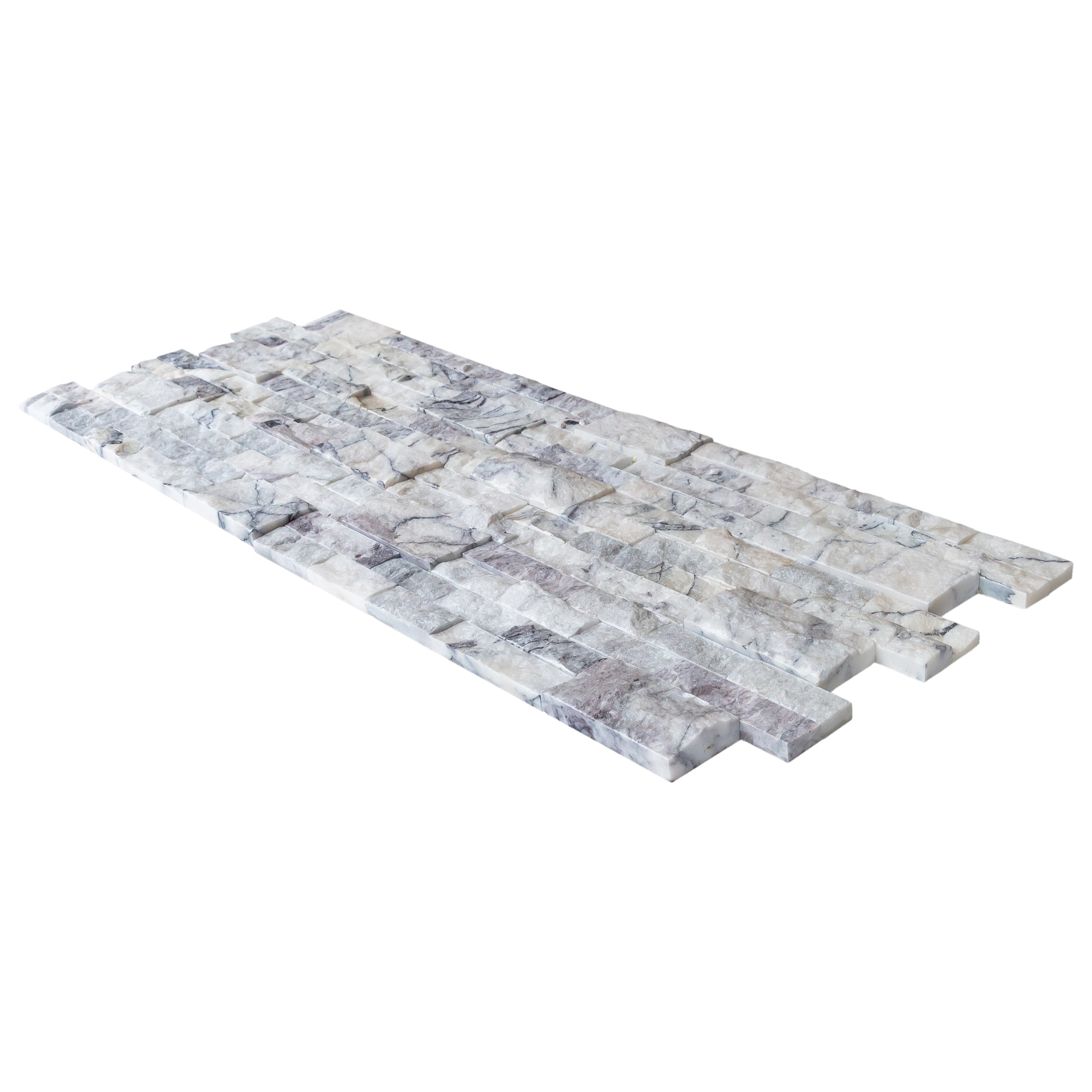 White Natural Marble Ledger 3D Panel Wall Tile 6x24 Inches with Grey Veining Turkish