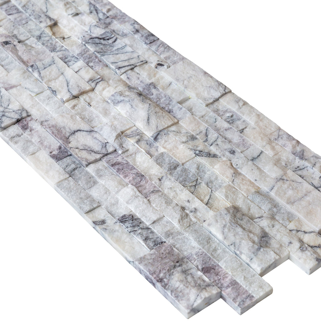 White Natural Marble Ledger 3D Panel Wall Tile 6x24 Inches with Grey Veining Turkish
