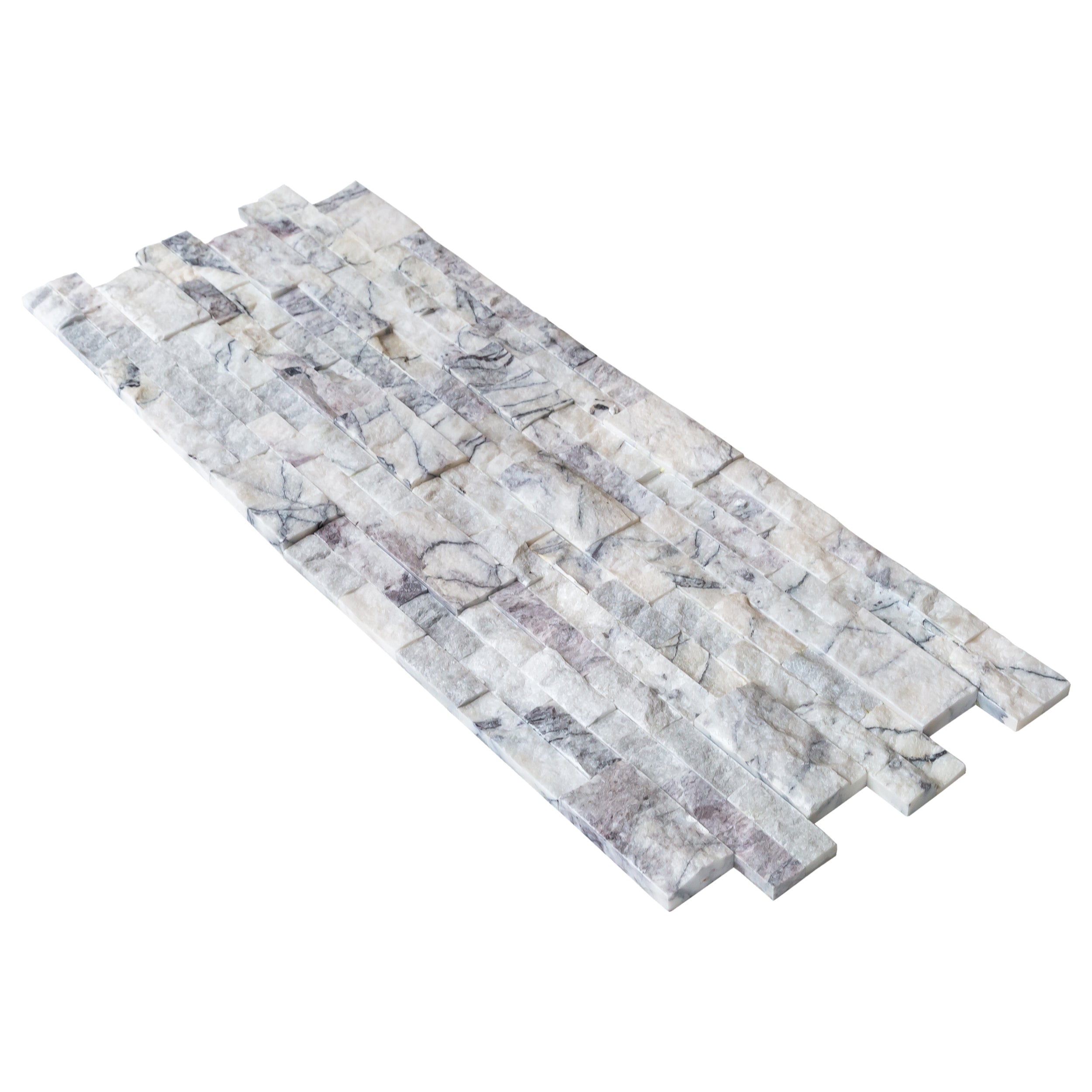 White Natural Marble Ledger 3D Panel Wall Tile 6x24 Inches with Grey Veining Turkish