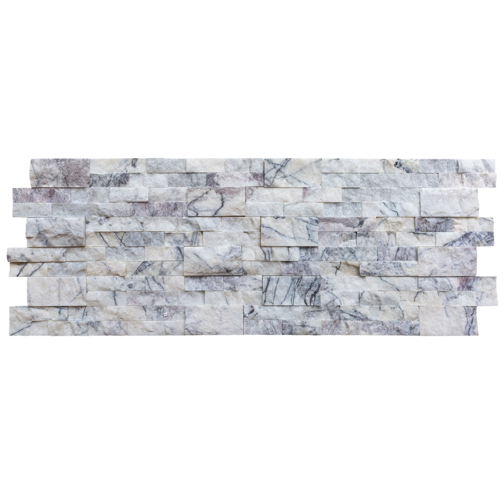 White Natural Marble Ledger 3D Panel Wall Tile 6x24 Inches with Grey Veining Turkish