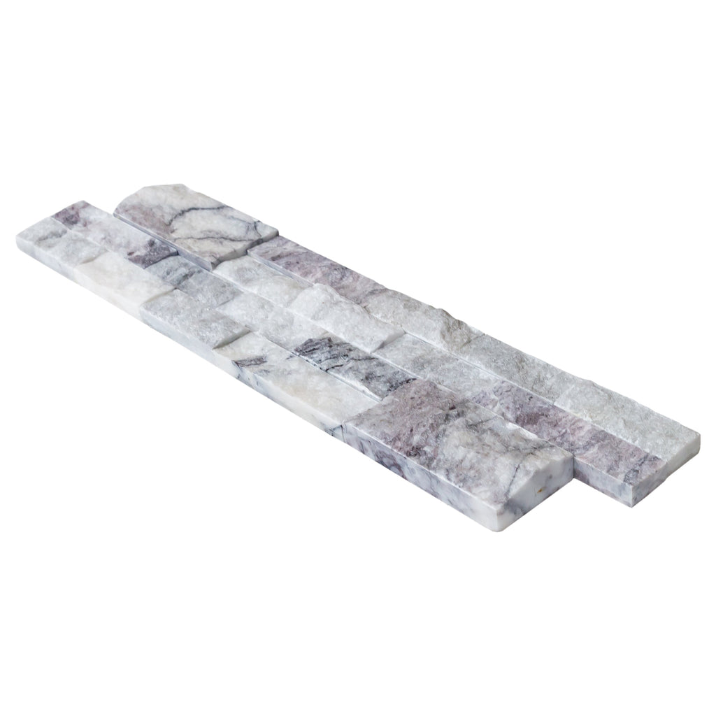White Natural Marble Ledger 3D Panel Wall Tile 6x24 Inches with Grey Veining Turkish