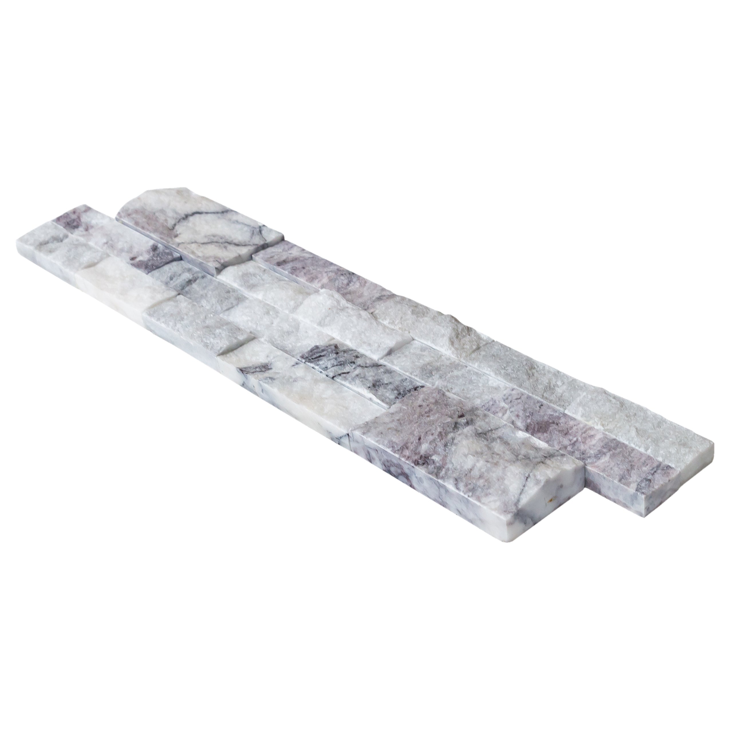 White Natural Marble Ledger 3D Panel Wall Tile 6x24 Inches with Grey Veining Turkish