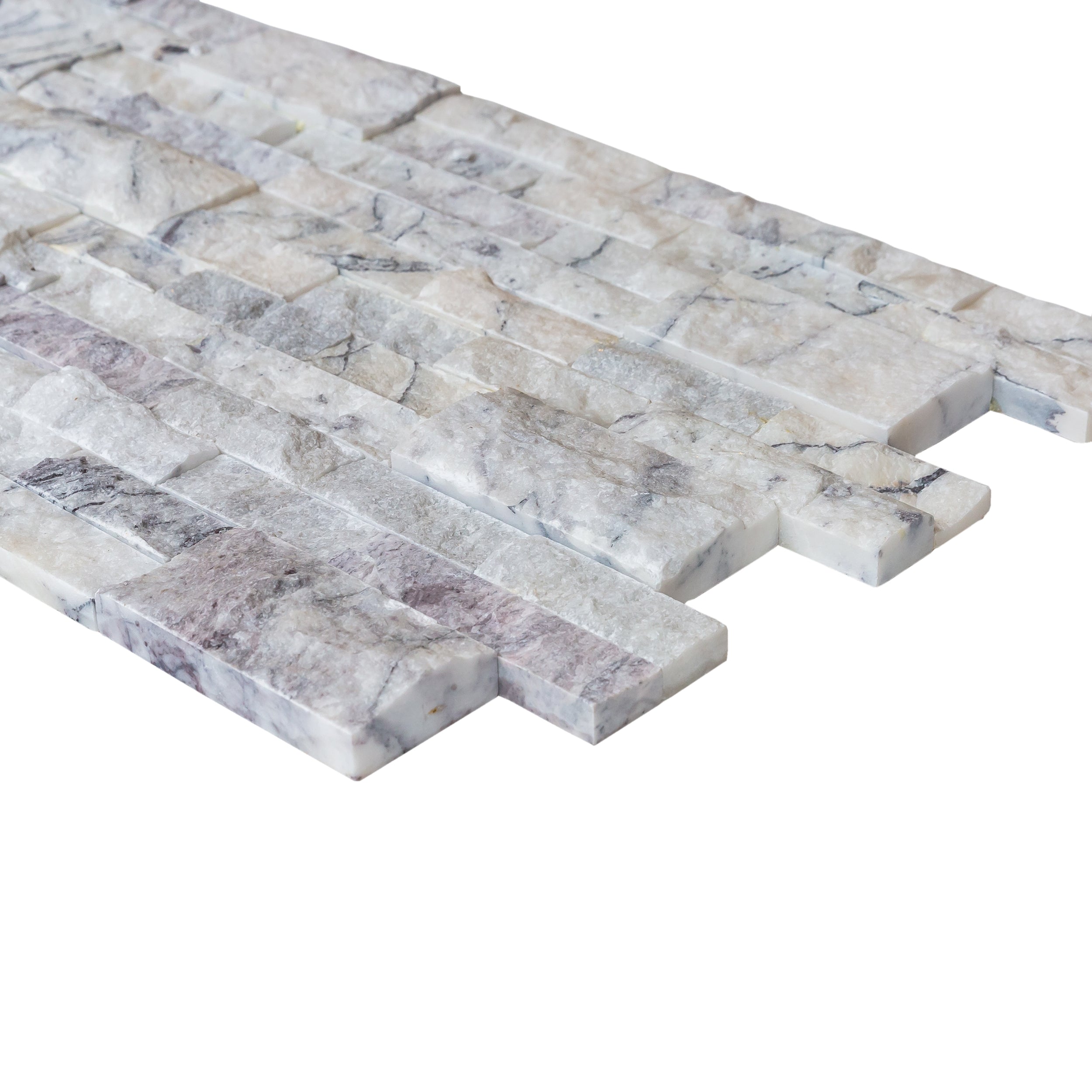 White Natural Marble Ledger 3D Panel Wall Tile 6x24 Inches with Grey Veining Turkish