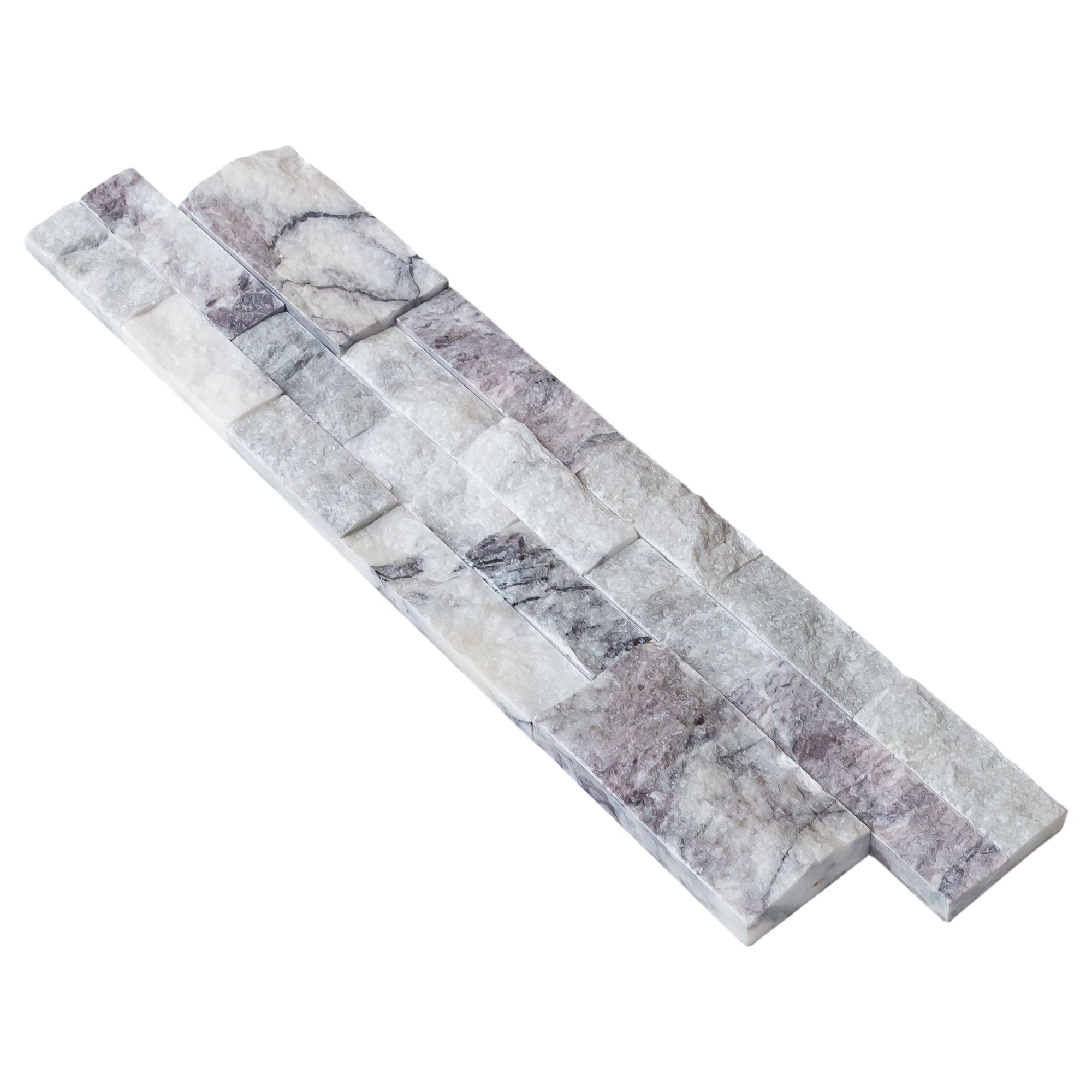 White Natural Marble Ledger 3D Panel Wall Tile 6x24 Inches with Grey Veining Turkish