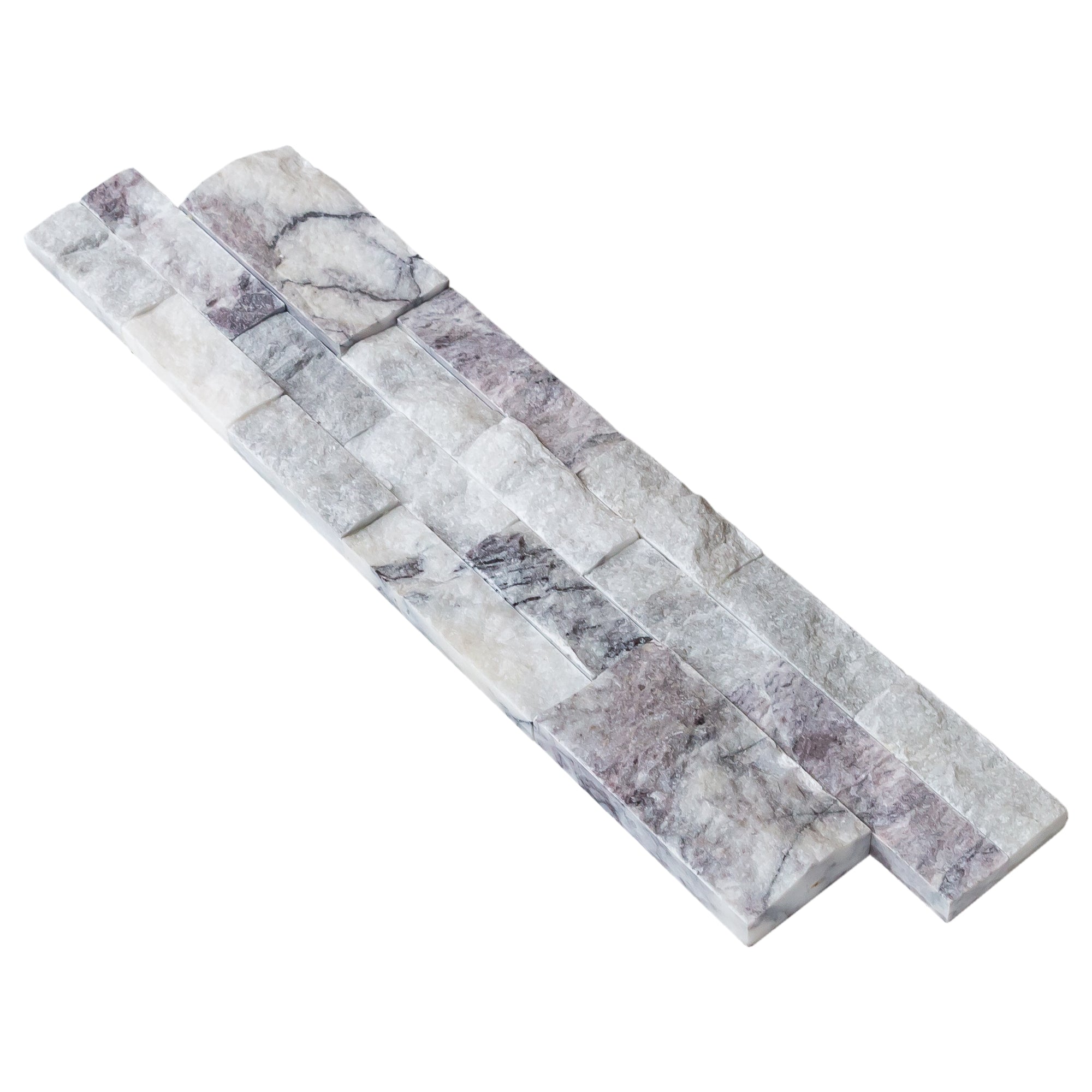 White Natural Marble Ledger 3D Panel Wall Tile 6x24 Inches with Grey Veining Turkish