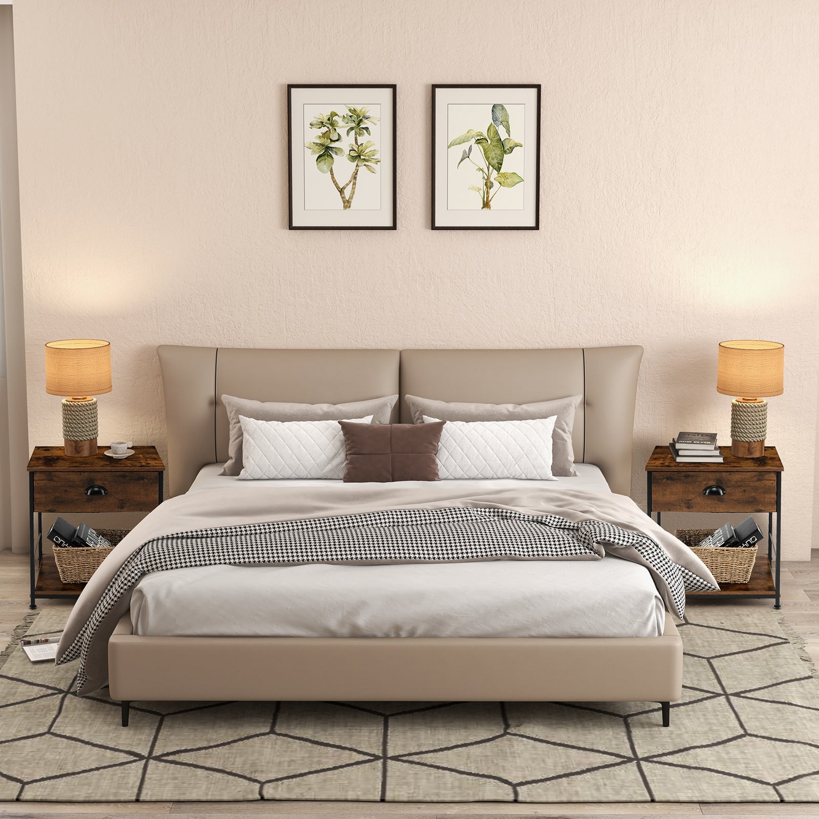 2 Tiers Nightstand with Open Storage Shelf for Living Room Bedroom