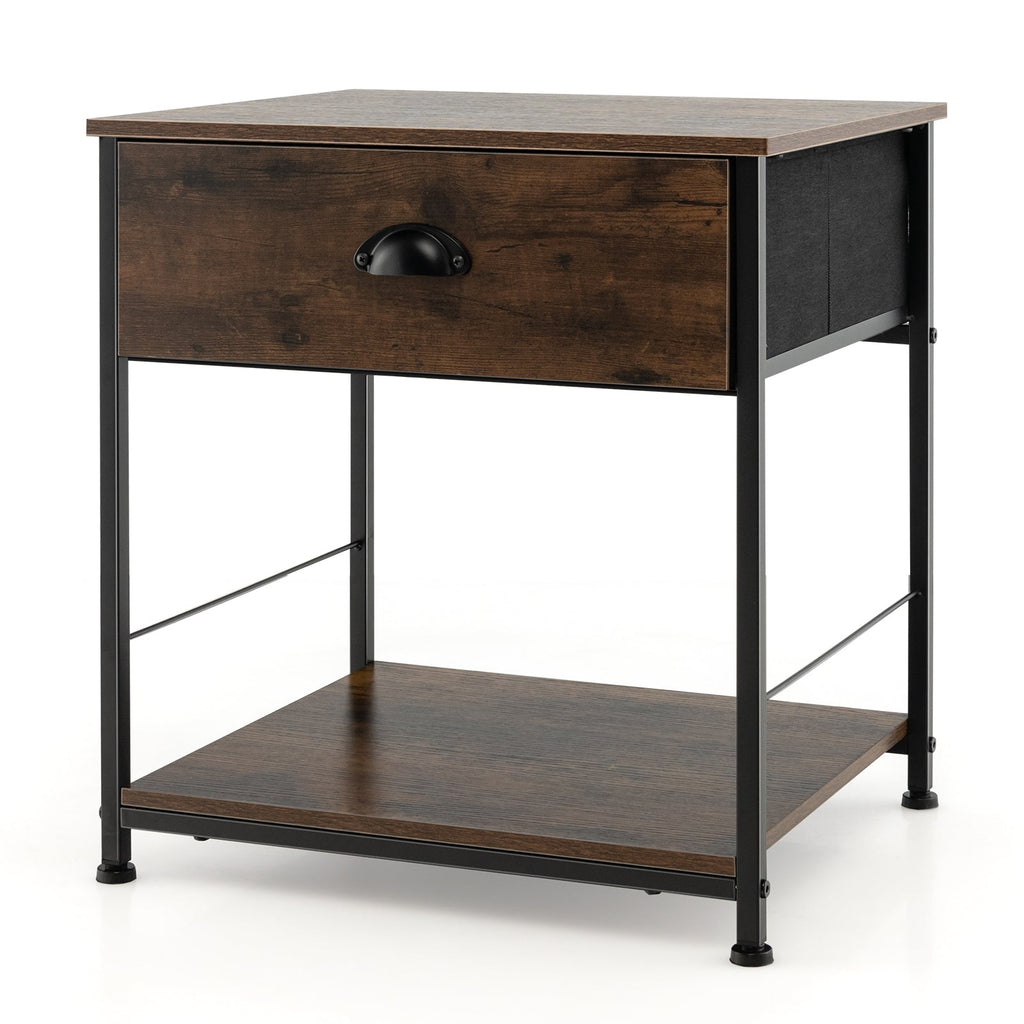 2 Tiers Nightstand with Open Storage Shelf for Living Room Bedroom