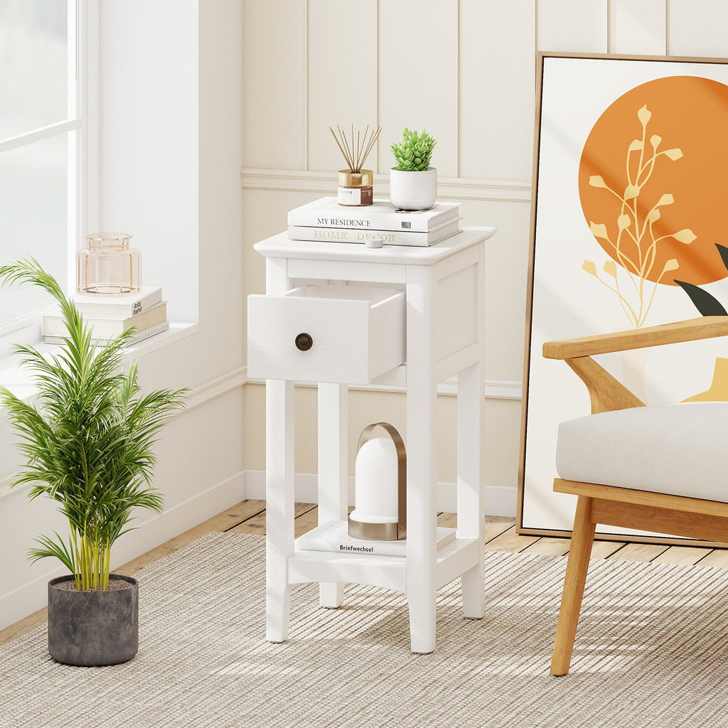 3-Tier Nightstand with Drawer and Open Storage Shelf