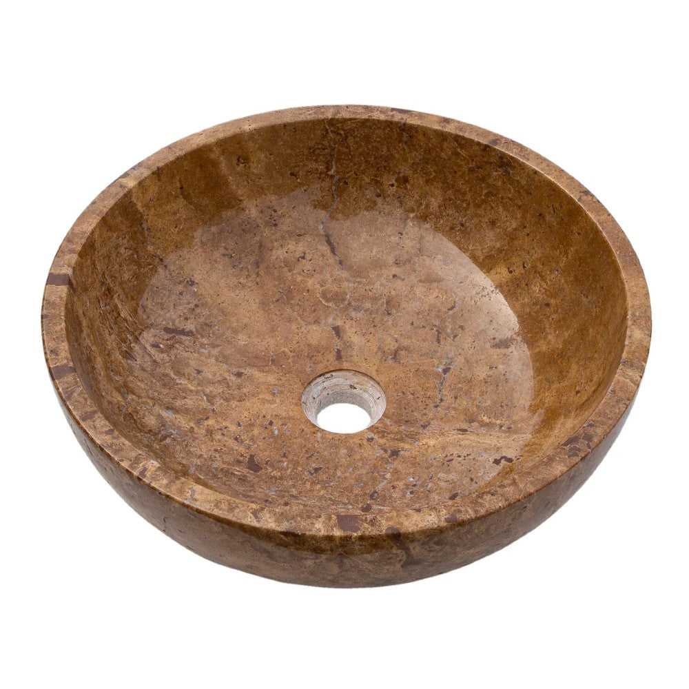 Noce Brown Travertine Undermount Circular Vessel Sink 16x6 Inch Polished and Filled
