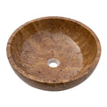 Noce Brown Travertine Undermount Circular Vessel Sink 16x6 Inch Polished and Filled