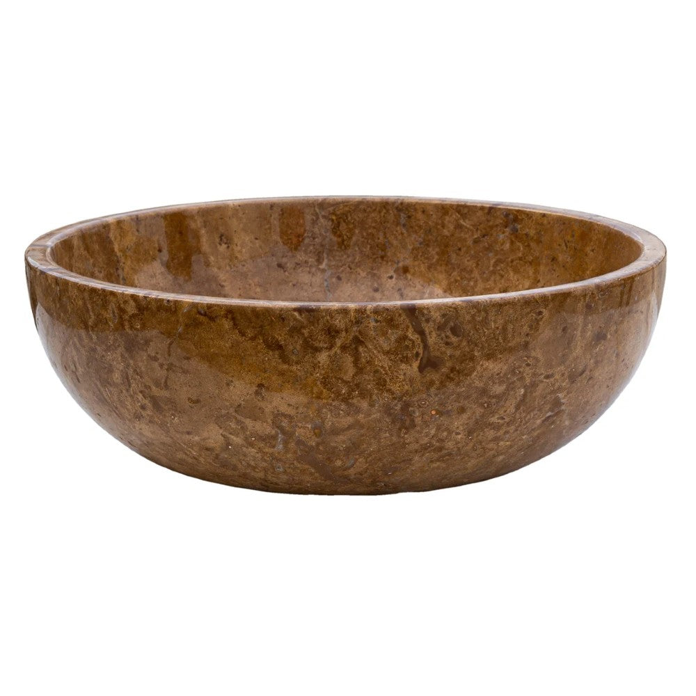 Noce Brown Travertine Undermount Circular Vessel Sink 16x6 Inch Polished and Filled