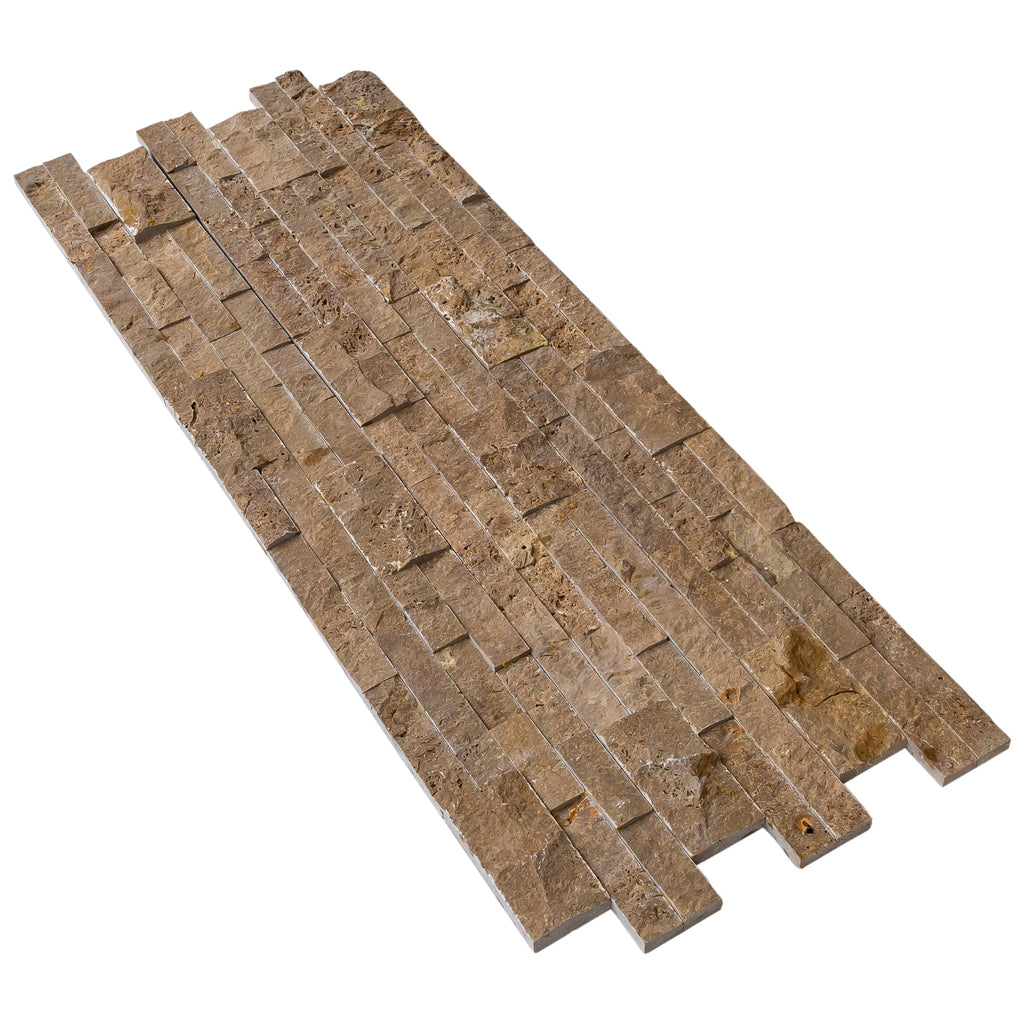 Noce Travertine Ledger 3D Split-Face Wall Tile 6x24 - Natural Stone Coffee Brown