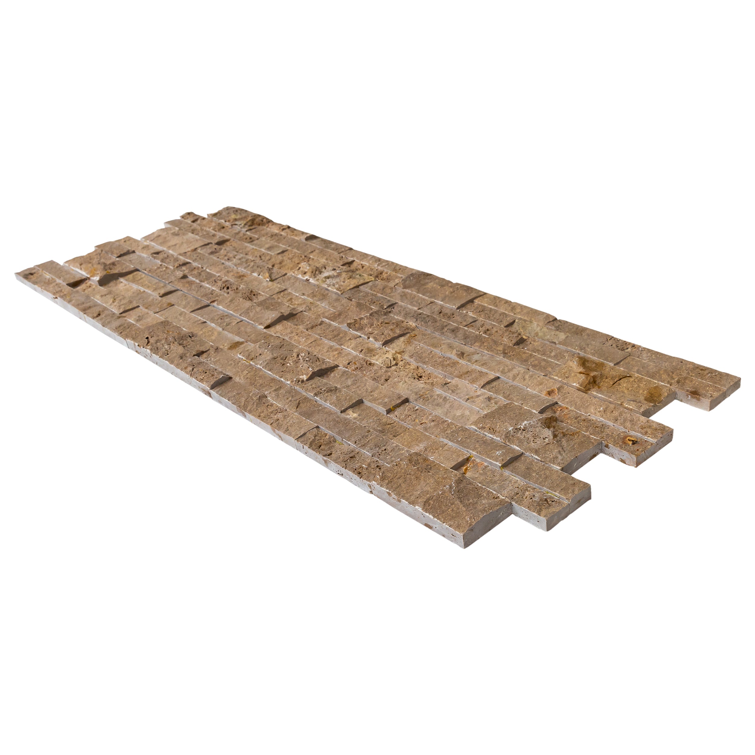 Noce Travertine Ledger 3D Split-Face Wall Tile 6x24 - Natural Stone Coffee Brown