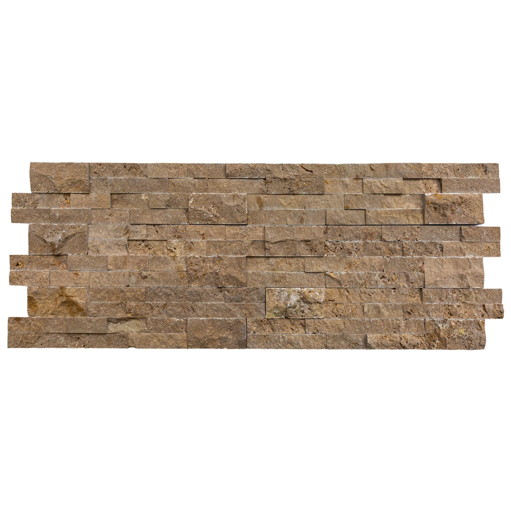 Noce Travertine Ledger 3D Split-Face Wall Tile 6x24 - Natural Stone Coffee Brown