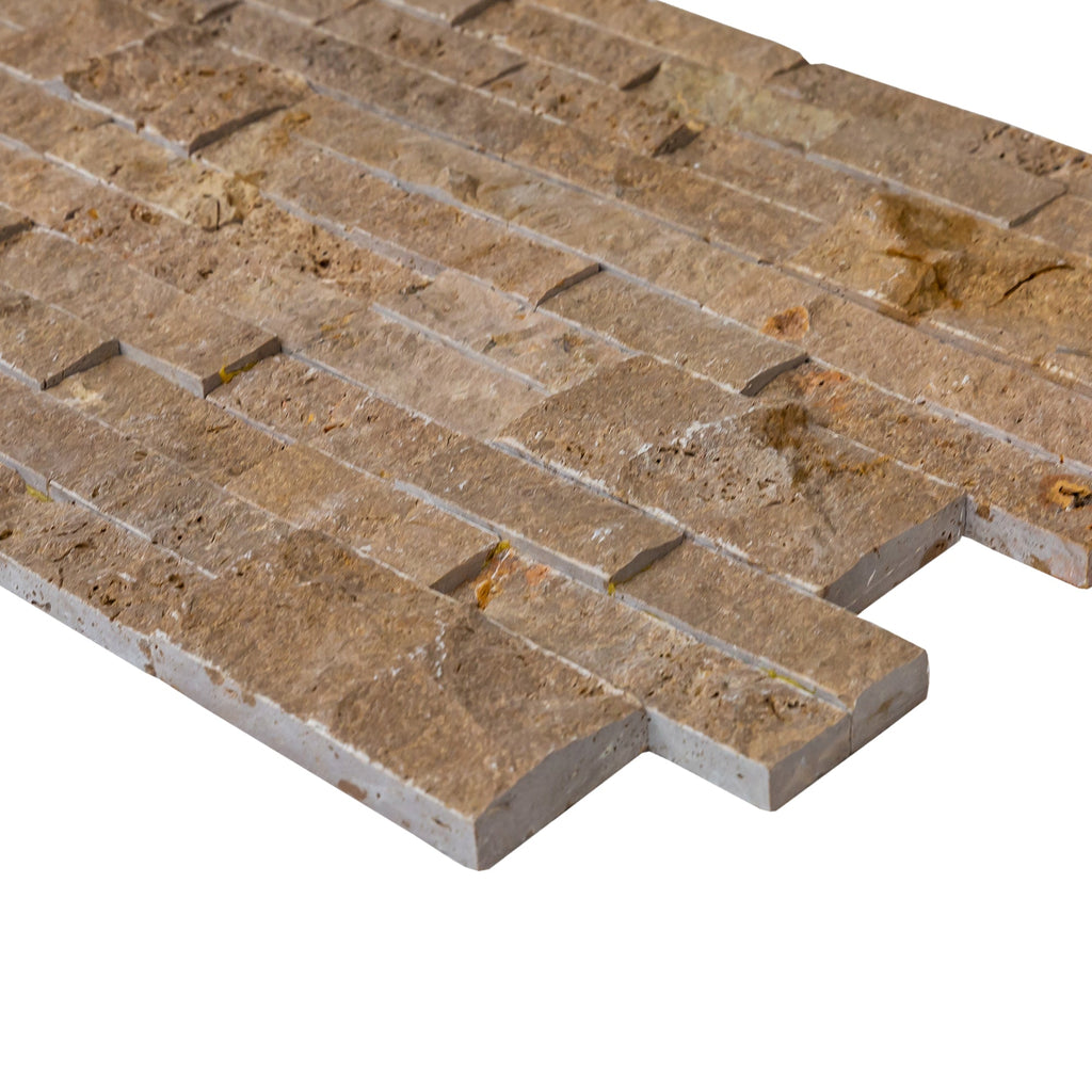 Noce Travertine Ledger 3D Split-Face Wall Tile 6x24 - Natural Stone Coffee Brown